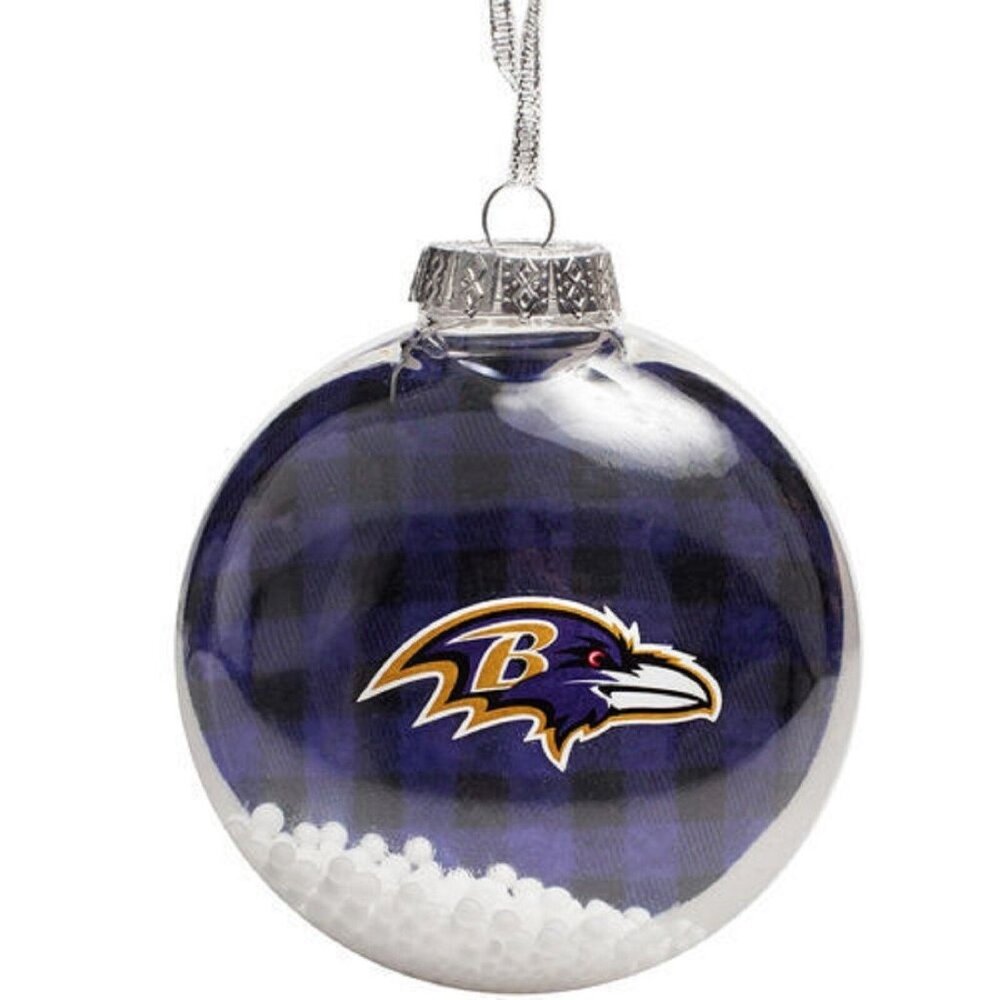 Baltimore Ravens NFL Team Logo Christmas Ornament Glitter Snow Plaid Inside NEW